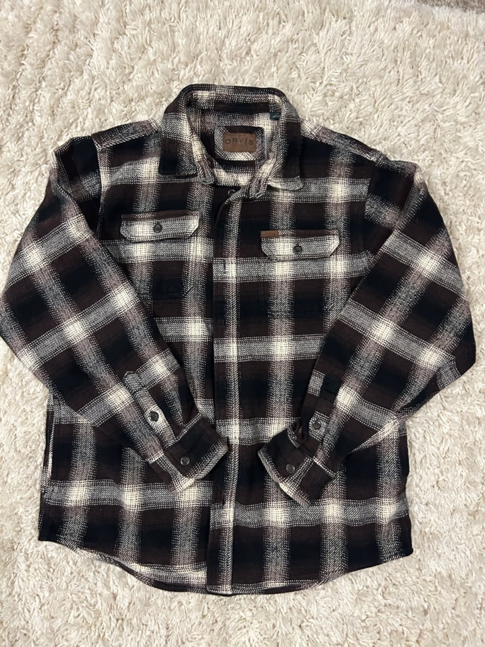 Orvis Black & Cream Plaid Shirt Jacket